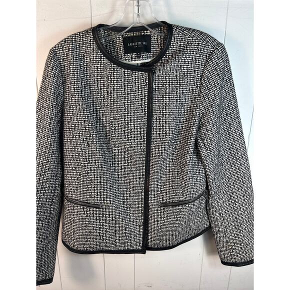 Lafayette 148 New York Black Multi Caridee Weave Blazer Black/white Size M - Picture 6 of 8